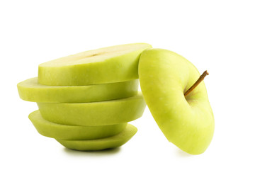 Sliced green apple isolated on white background