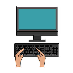Fototapeta premium computer and hands typing on keyboard icon image vector illustration design 