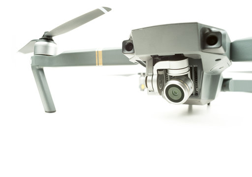 Surveillance camera drone on a white background with text / copy space