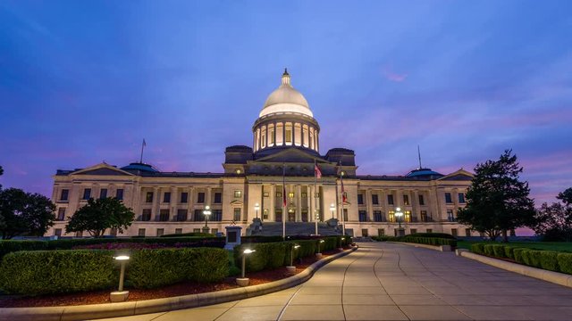 Little Rock, Arkansas, USA at the state capitol during sunset.
