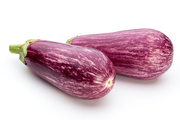 Fresh eggplants, aubergine on a white background.