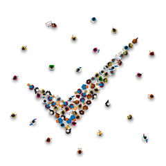 Crowd of people in the form of a symbol to confirm on a white background . Vector illustration