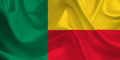 Waving flag of the Benin. Flag in the Wind. National mark. Waving Benin Flag. Benin Flag Flowing.