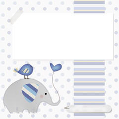 Cute Elephant and Bird - Baby shower - Birthday - Place your text
