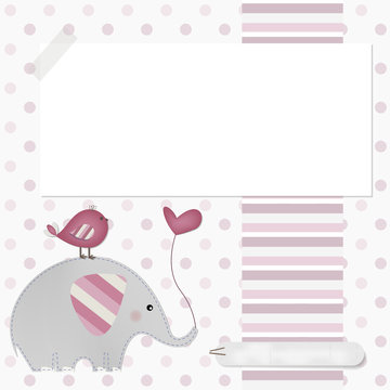 Cute Elephant and Bird - Baby shower - Birthday - Place your text