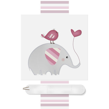 Cute Elephant and Bird - Baby shower - Birthday  - Place your text