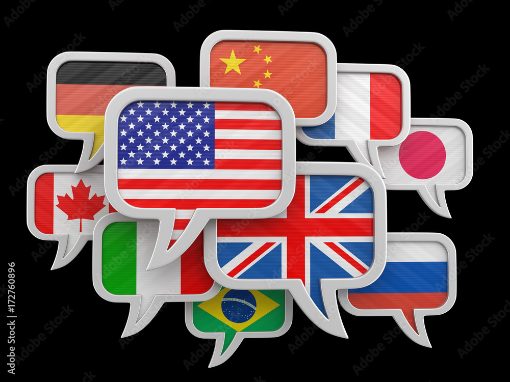 Poster speech bubbles with flags. image with clipping path