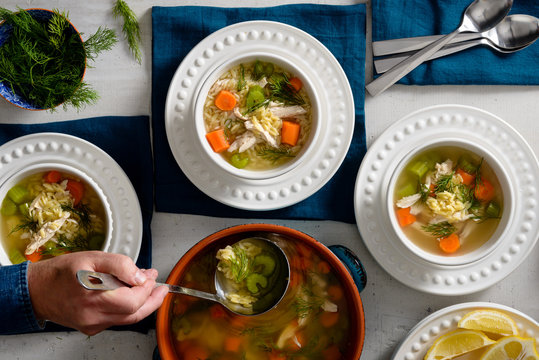 Serving Chicken Orzo Soup