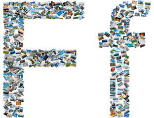 Collage of photos forming english alphabet