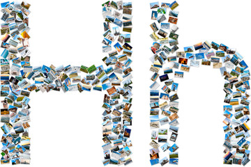 Collage of photos forming english alphabet