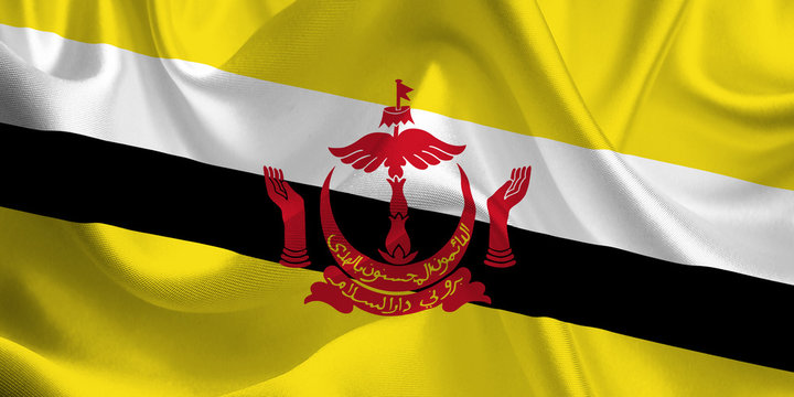 Waving flag of the Brunei. Flag in the Wind. National mark. Waving Brunei Flag. Brunei Flag Flowing.