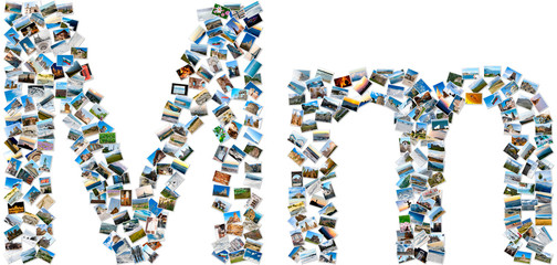 Collage of photos forming english alphabet