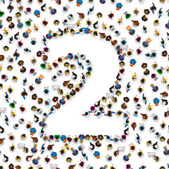 Large group of people in number 2 two form. People font. Vector illustration