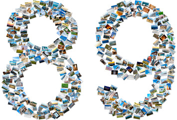 Numbers eight and nine made of photos
