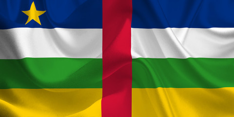 Obraz premium Waving flag of the Central African Republic. Flag in the Wind. National mark. Waving Central African Republic Flag. Central African Republic Flag Flowing.