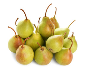 Delicious ripe pears on white background