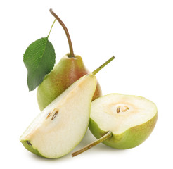 Delicious ripe pears on white background