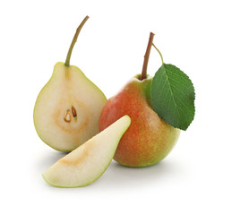 Delicious ripe pears on white background