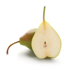 Delicious ripe pears on white background