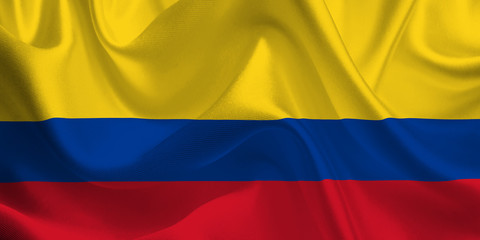 Waving flag of the Colombia. Colombian Flag in the Wind. Colombian National mark. Waving Colombia Flag. Colombia Flag Flowing.