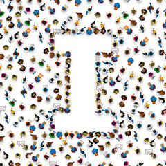 A group of people in the shape of English alphabet letter I on light background. Vector illustration.