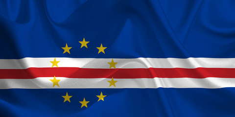 Waving flag of the Cape Verde. Flag in the Wind. National mark. Waving Cape Verde Flag. Cape Verde Flag Flowing.