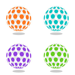 Abstract globe dotted sphere, 3d halftone effect vector background. Color set of vector illustration.