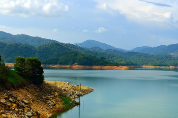 Fototapeta na wymiar Scenery of man made lake at Sungai Selangor dam during midday...