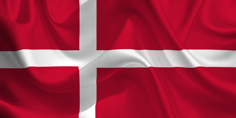 Fototapeta premium Waving flag of the Denmark. Flag in the Wind. National mark. Waving Denmark Flag. Denmark Flag Flowing.