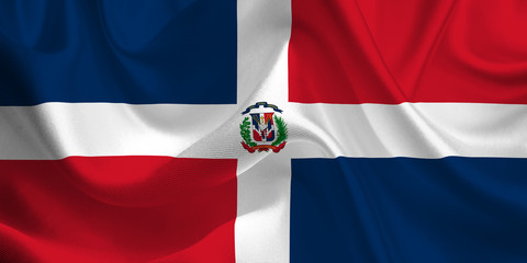 Waving flag of the Dominican Republic. Flag in the Wind. National mark. Waving Dominican Republic Flag. Dominican Republic Flag Flowing.