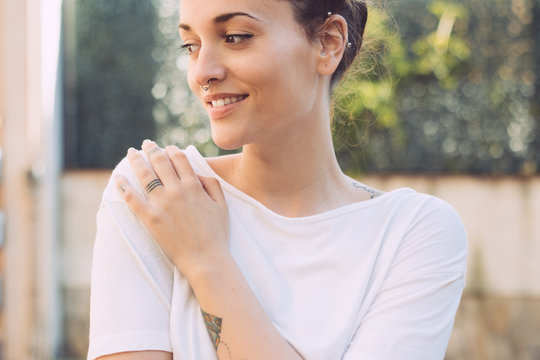 Portrait of young woman looking away