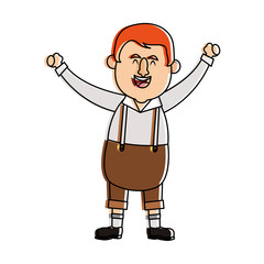 happy man in folk german costume raising arms icon image vector illustration design 