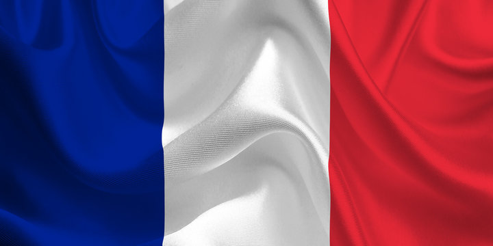 Waving flag of the France. French Flag in the Wind. French National mark. Waving France Flag. France Flag Flowing.