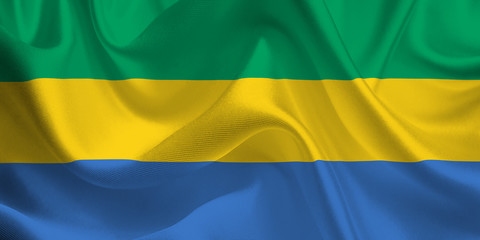 Waving flag of the Gabon. Flag in the Wind. National mark. Waving Gabon Flag. Gabon Flag Flowing.