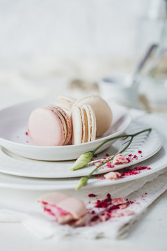Raspberry and vanilla macarons