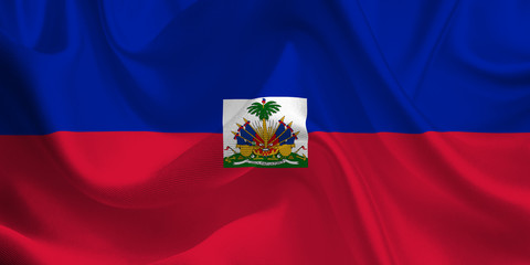 Fototapeta premium Waving flag of the Haiti. Haitian Flag in the Wind. Haitian National mark. Waving Haiti Flag. Haiti Flag Flowing.