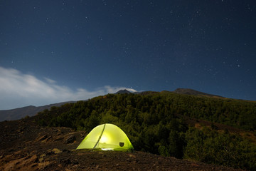 Stars Scape And Tent On Volcano Etna, Sicily © ollirg
