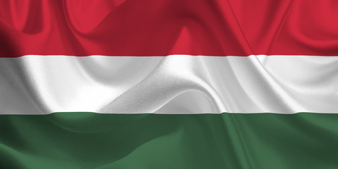 Waving flag of the Hungary. Hungarian Flag in the Wind. Hungarian National mark. Waving Hungary...