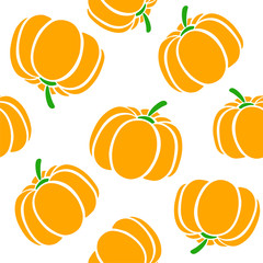 Cartoon pumpkins on a white background. Simple vector background Cute autumn pattern Seamless textile. design for greeting card and invitation of seasonal fall holidays, halloween, thsanksgiving,