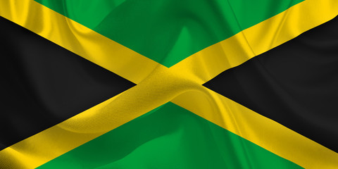 Waving flag of the Jamaica. Jamaican Flag in the Wind. Jamaican National mark. Waving Jamaica Flag. Jamaica Flag Flowing.