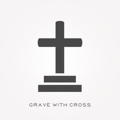 Silhouette icon grave with cross