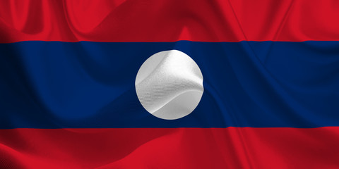 Waving flag of the Laos. Flag in the Wind. National mark. Waving Laos Flag. Laos Flag Flowing.