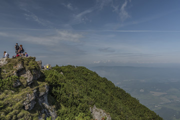 Tourists on Velky Choc hill in north Slovakia in summer