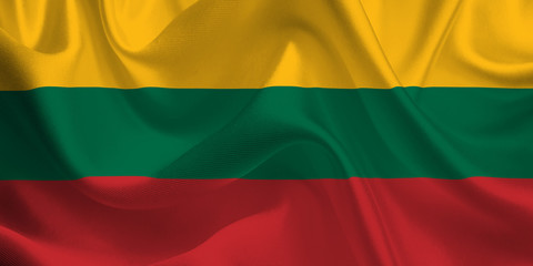 Obraz premium Waving flag of the Lithuania. Lithuanian Flag in the Wind. National mark. Waving Lithuania Flag. Lithuania Flag Flowing.