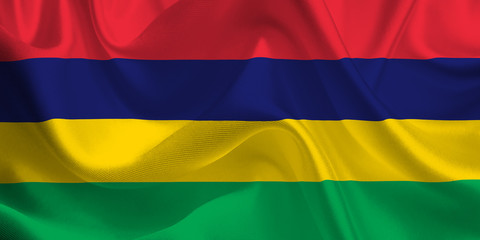 Waving flag of the Mauritius. Flag in the Wind. National mark. Waving Mauritius Flag. Mauritius Flag Flowing.