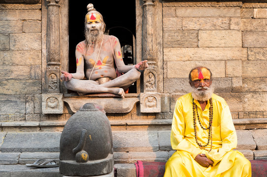 Two holy men on a temple