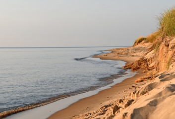 Lake Michigan coastline with sand dunes and water