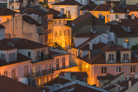 Lisbon, Portugal - Evening Cityscape of Alfama - the Oldest Part of the City