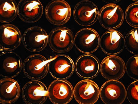 Oil candles at temple