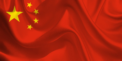 Waving flag of the People Republic of China. Chinese Flag in the Wind. Chinese National mark. Waving People Republic of China Flag. People Republic of China Flag Flowing.